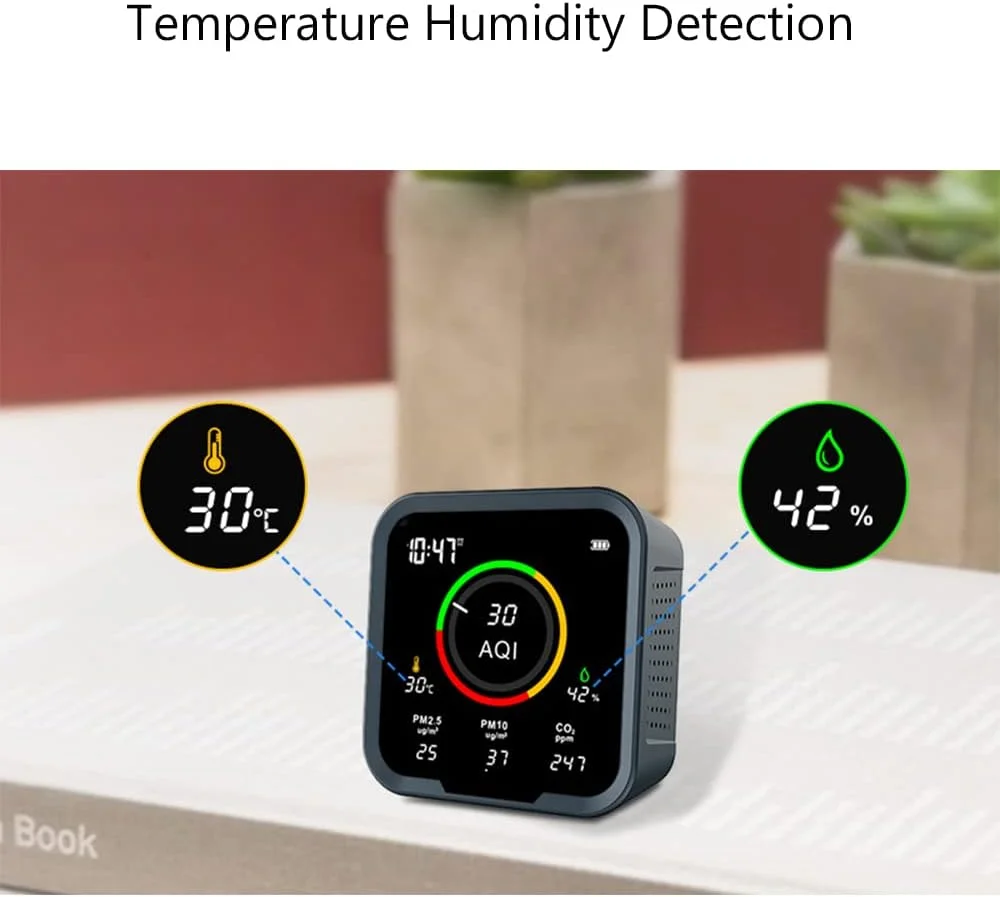 دستگاه سنجش کیفیت هوای ZCBYBT، آشکارساز داخلی PM2.5 PM10، شاخص کیفیت هوا، CO2، دما، رطوبت، تشخیص بلادرنگ برای دفتر، اتاق خواب، باشگاه