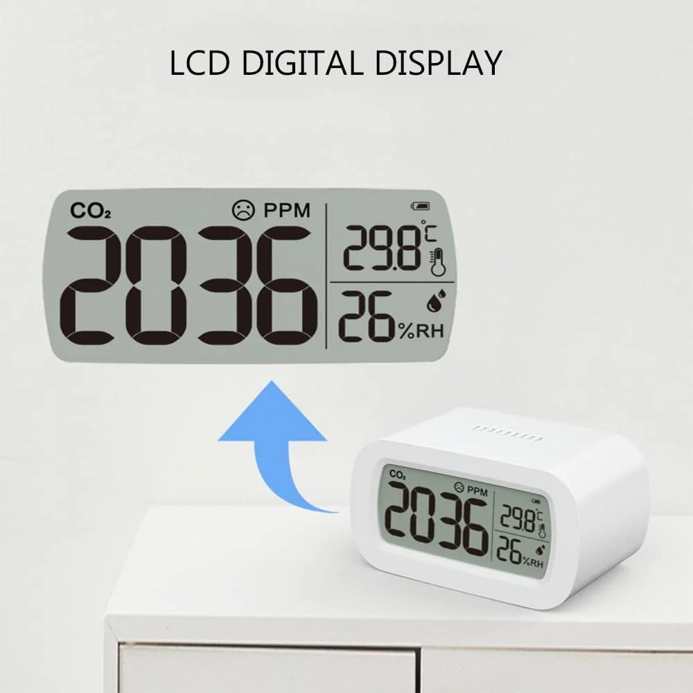 دستگاه سنجش کیفیت هوا ZCBYBT، ردیاب CO2، حسگر حرفه ای دما و رطوبت، نمایش لحظه ای، مناسب برای خانه، دفتر، باغ و غیره