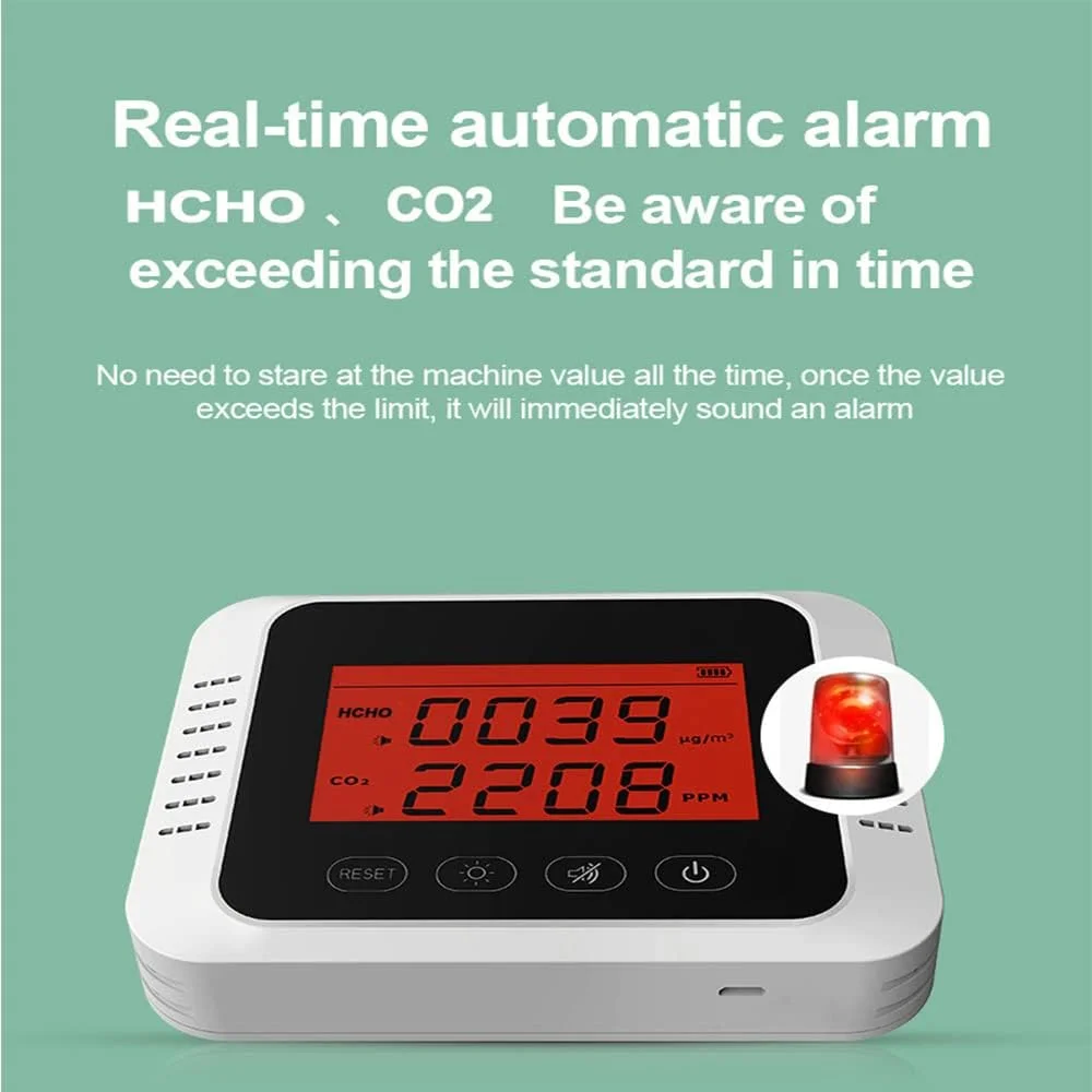 دستگاه سنجش کیفیت هوا ZCBYBT، ردیاب دی اکسید کربن، مانیتور CO2، فرمالدهید متر برای باشگاه ها، دفاتر، کلاس های درس، خانه و خودرو