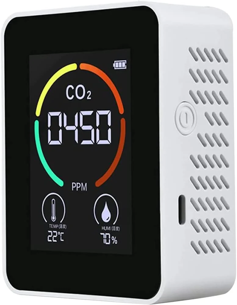 دستگاه تشخیص دی اکسید کربن ZCBYBT، نمایشگر کیفیت هوا با قابلیت خوانش لحظه ای، سنسور دما و رطوبت، سفید