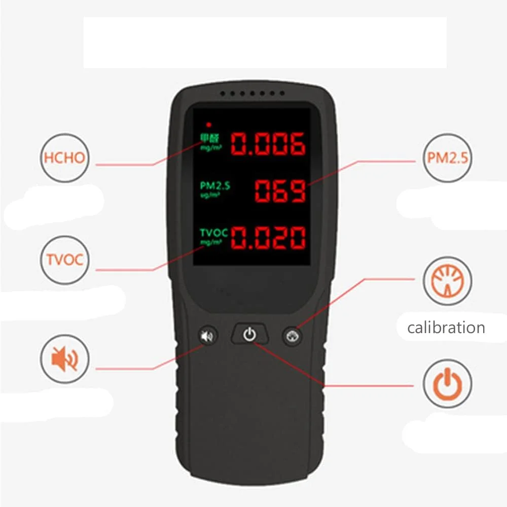 دستگاه سنجش کیفیت هوا ZCBYBT، ردیاب HCHO PM2.5 TVOC، مقدار عددی دقیق، کالیبراسیون هوشمند، حمل آسان، مناسب برای خانه، ماشین، دفتر و غیره
