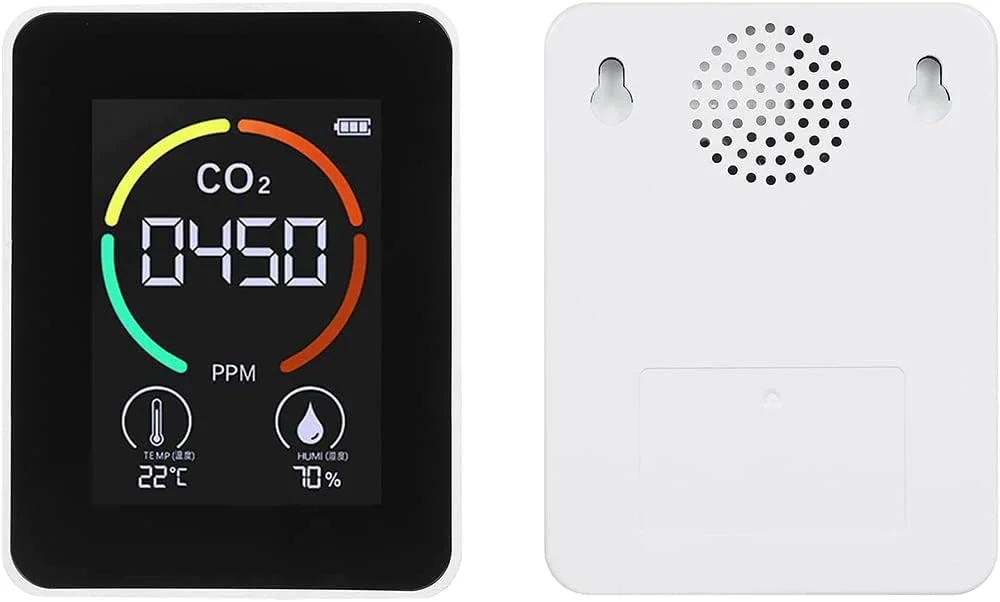 دستگاه تشخیص دی اکسید کربن ZCBYBT، نمایشگر کیفیت هوا با قابلیت خوانش لحظه ای، سنسور دما و رطوبت، سفید