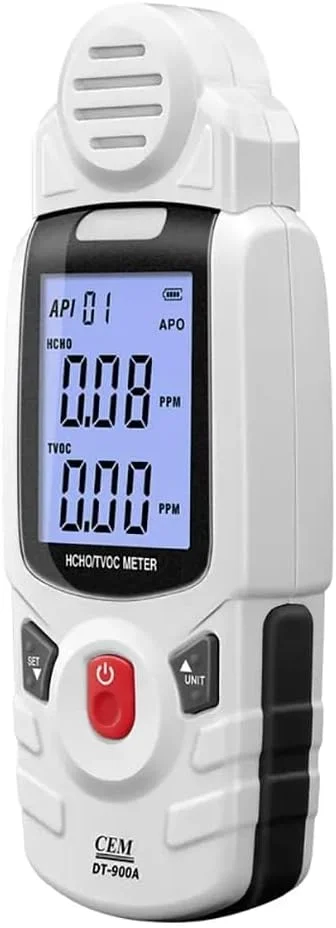 دستگاه سنجش فرمالدهید HCHO و TVOC مدل DT-900A یوکیو تایم (YuqiaoTime) توسط CEM، نمایشگر لحظه ای آلودگی هوا، مناسب برای خانه، اتاق، مبلمان، اسباب بازی و اماکن عمومی