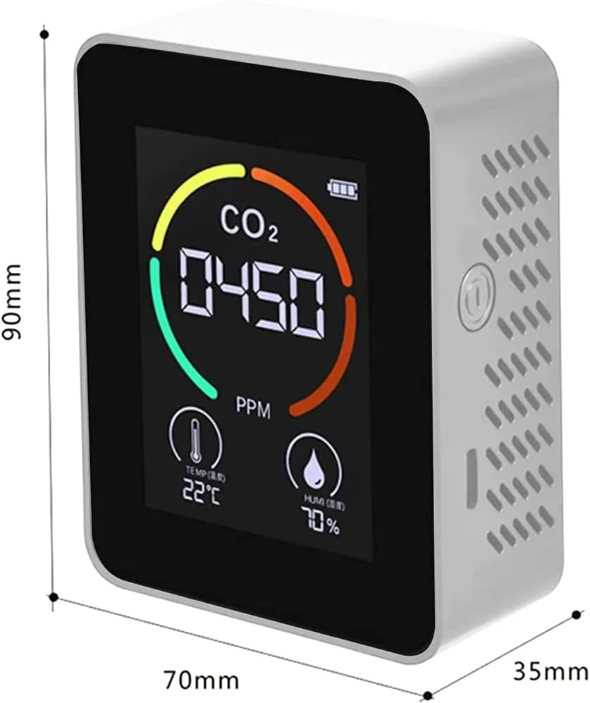 دستگاه تشخیص دی اکسید کربن ZCBYBT، نمایشگر کیفیت هوا با قابلیت خوانش لحظه ای، سنسور دما و رطوبت، سفید