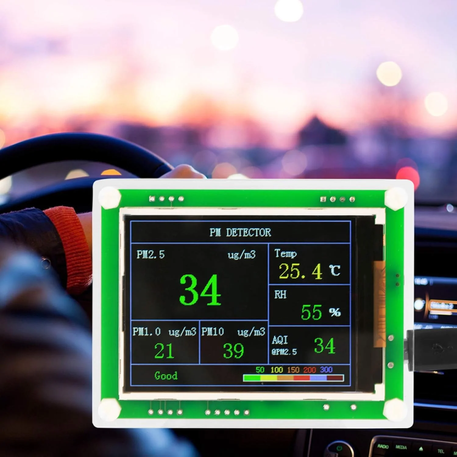 مانیتور کیفیت هوای DC 5V یونیر، آشکارساز آلودگی هوا با صفحه نمایش 2.8 اینچی TFT برای نظارت بر PM2.5، دما، رطوبت و ذرات معلق هوا برای داخل/خارج از منزل