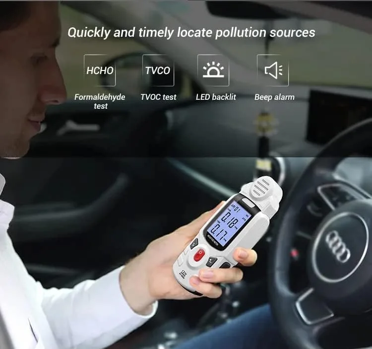 دستگاه سنجش فرمالدهید HCHO و TVOC مدل DT-900A یوکیو تایم (YuqiaoTime) توسط CEM، نمایشگر لحظه ای آلودگی هوا، مناسب برای خانه، اتاق، مبلمان، اسباب بازی و اماکن عمومی