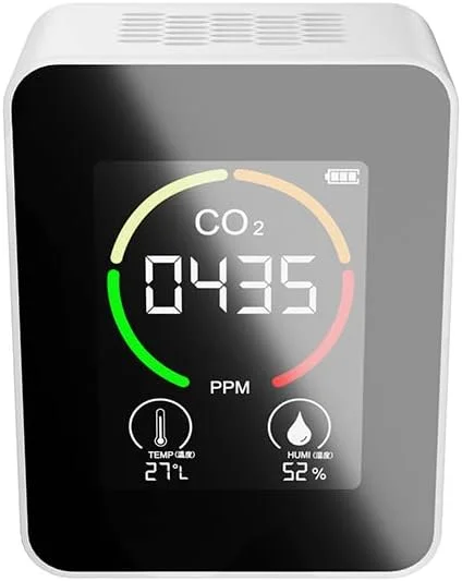 دستگاه سنجش کیفیت هوا ZCBYBT، ردیاب دی اکسید کربن نوع نیمه هادی، نمایشگر دما و رطوبت به صورت لحظه ای، باتری قابل شارژ، بدون نیاز به کالیبراسیون، سفید