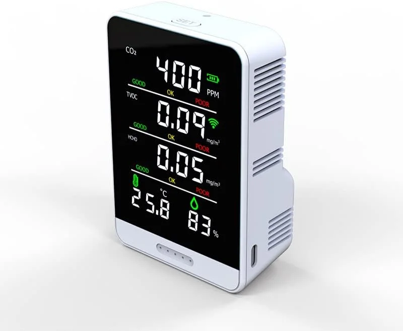 دستگاه مینی تشخیص کیفیت هوا ZCBYBT، ردیاب دی اکسید کربن قابل حمل CO2 TVOC HCHO، ردیاب دما و رطوبت