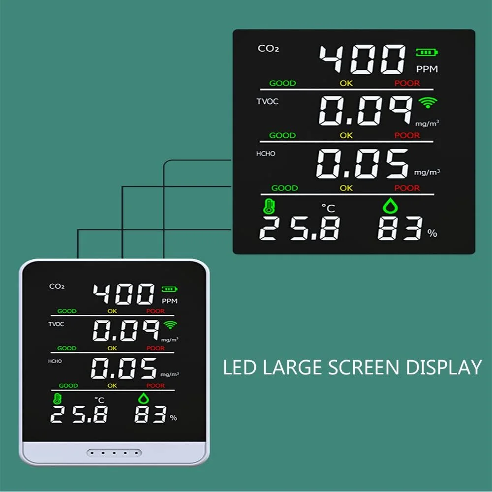 دستگاه مینی تشخیص کیفیت هوا ZCBYBT، ردیاب دی اکسید کربن قابل حمل CO2 TVOC HCHO، ردیاب دما و رطوبت دستگاه مینی تشخیص کیفیت هوا ZCBYBT، ردیاب دی اکسید کربن قابل حمل CO2 TVOC HCHO، ردیاب دما و رطوبت