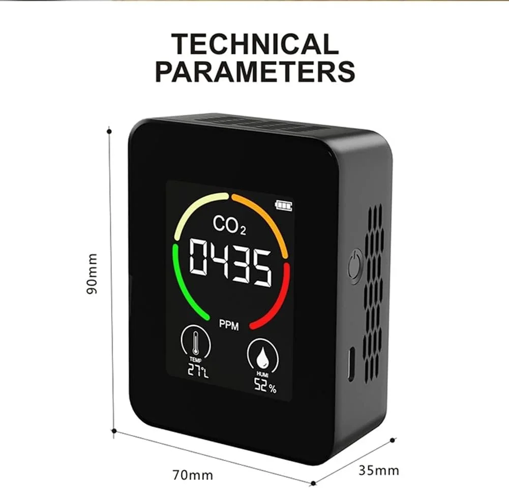 دستگاه سنجش کیفیت هوا ZCBYBT، ردیاب دی اکسید کربن نوع نیمه هادی، نمایشگر دما و رطوبت به صورت لحظه ای، باتری قابل شارژ، بدون نیاز به کالیبراسیون، سفید