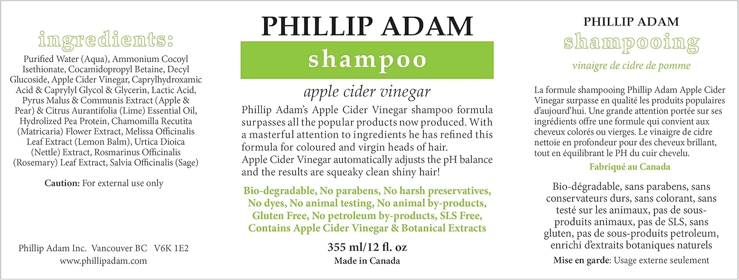 شامپو سرکه سیب فیلیپ آدام برای موهای درخشان - بدون سولفات و پارابن - رایحه اصلی سیب سبز - 355 میلی لیتر شامپو سرکه سیب فیلیپ آدام برای موهای درخشان - بدون سولفات و پارابن - رایحه اصلی سیب سبز - 355 میلی لیتر
