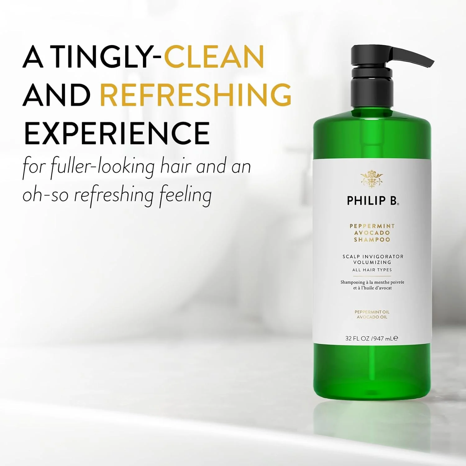 شامپو نعناع و آووکادو فیلیپ بی (حجم دهنده و احیا کننده پوست سر - مناسب انواع مو) 947 میلی لیتر