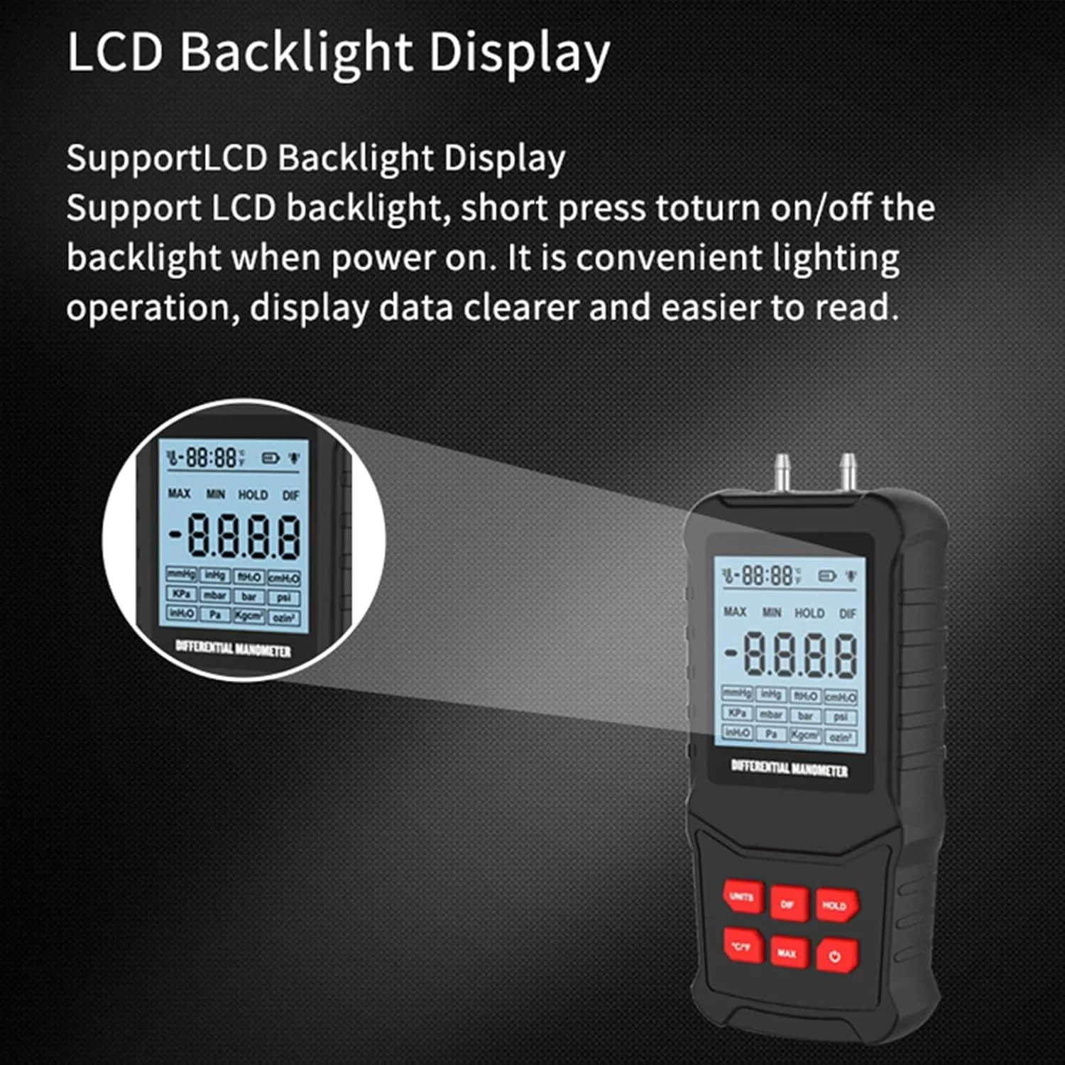 مانومتر دیجیتال XHTLLO، فشارسنج HVAC با دقت بالا 20.68Kpa، تستر فشار گاز، خاموش شدن خودکار، مانومتر گاز دستی، برای سیستم تهویه مطبوع