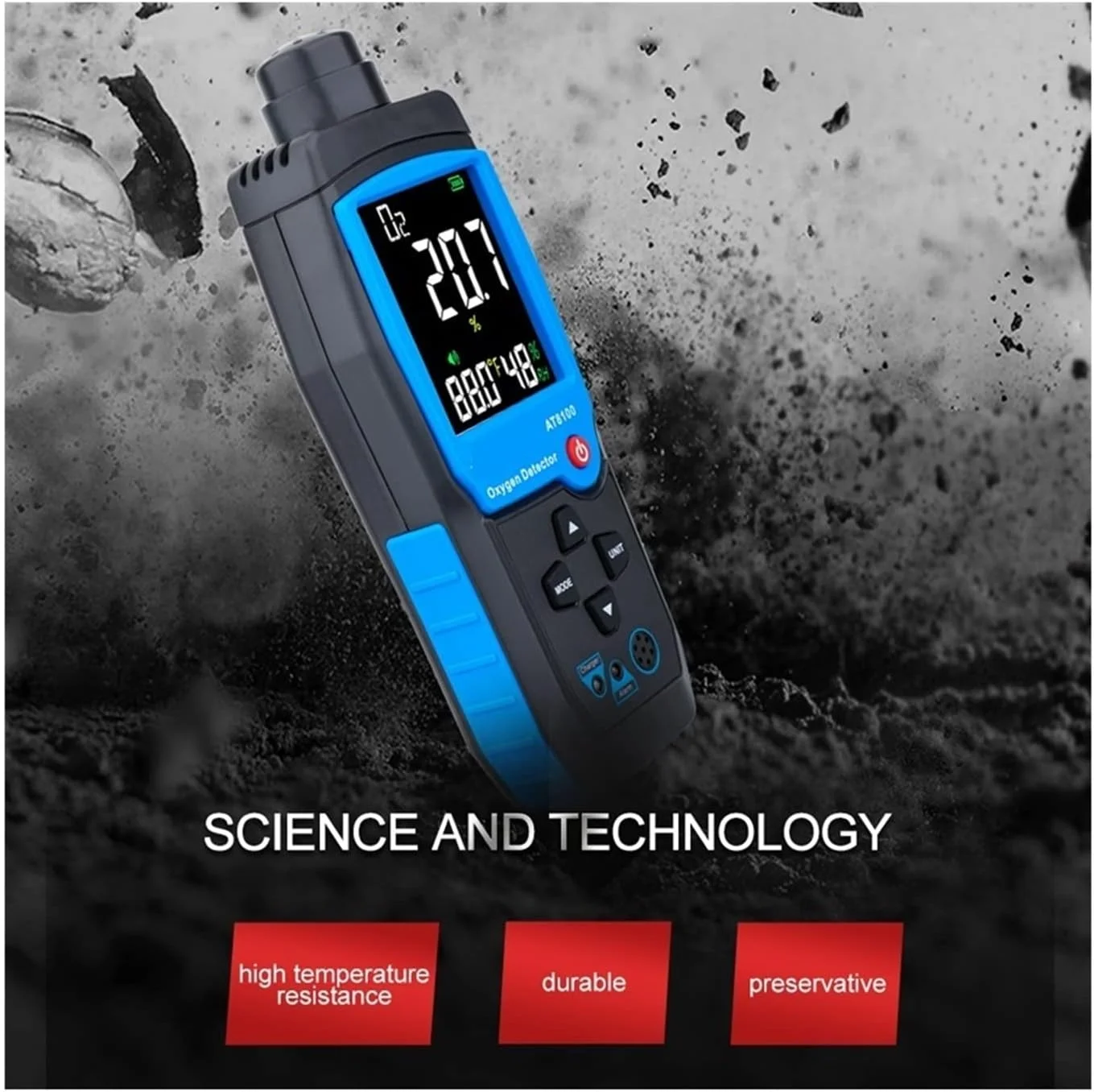 دستگاه سنجش کیفیت هوا WRQzxcv، اکسیژن متر دیجیتال، آشکارساز گاز O2، آلارم صوتی و نوری، مانیتور کیفیت هوا با نمایشگر LCD دما (Ar8100)