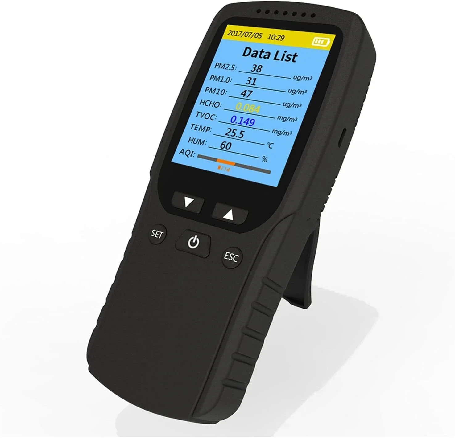 دستگاه تشخیص گاز WRQzxcv خانگی، داخلی، با دقت بالا برای تشخیص دود، گرد و غبار، فرمالدئید، کیفیت هوا، آلارم با صدای بلند و صفحه نمایش دیجیتال LCD