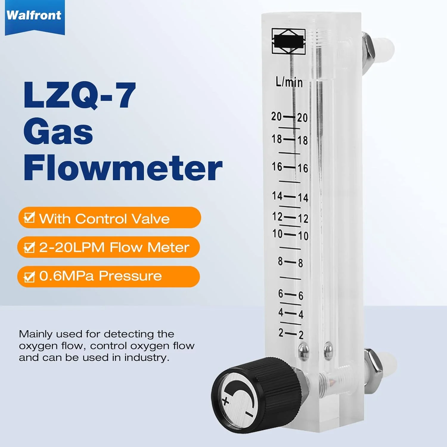 فلومتر والفرانت 2-20 لیتر در دقیقه اکریلیک هوا گاز با شیر کنترل برای اندازه گیری و کنترل گاز