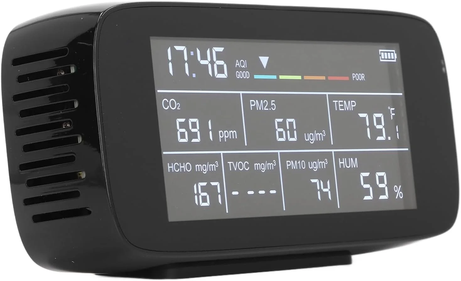 دستگاه سنجش کیفیت هوا Vomeko، مانیتور کیفیت هوا PM2.5 PM10 CO2 TVOC دما رطوبت نمایش زمان تستر هوای چند منظوره داخلی