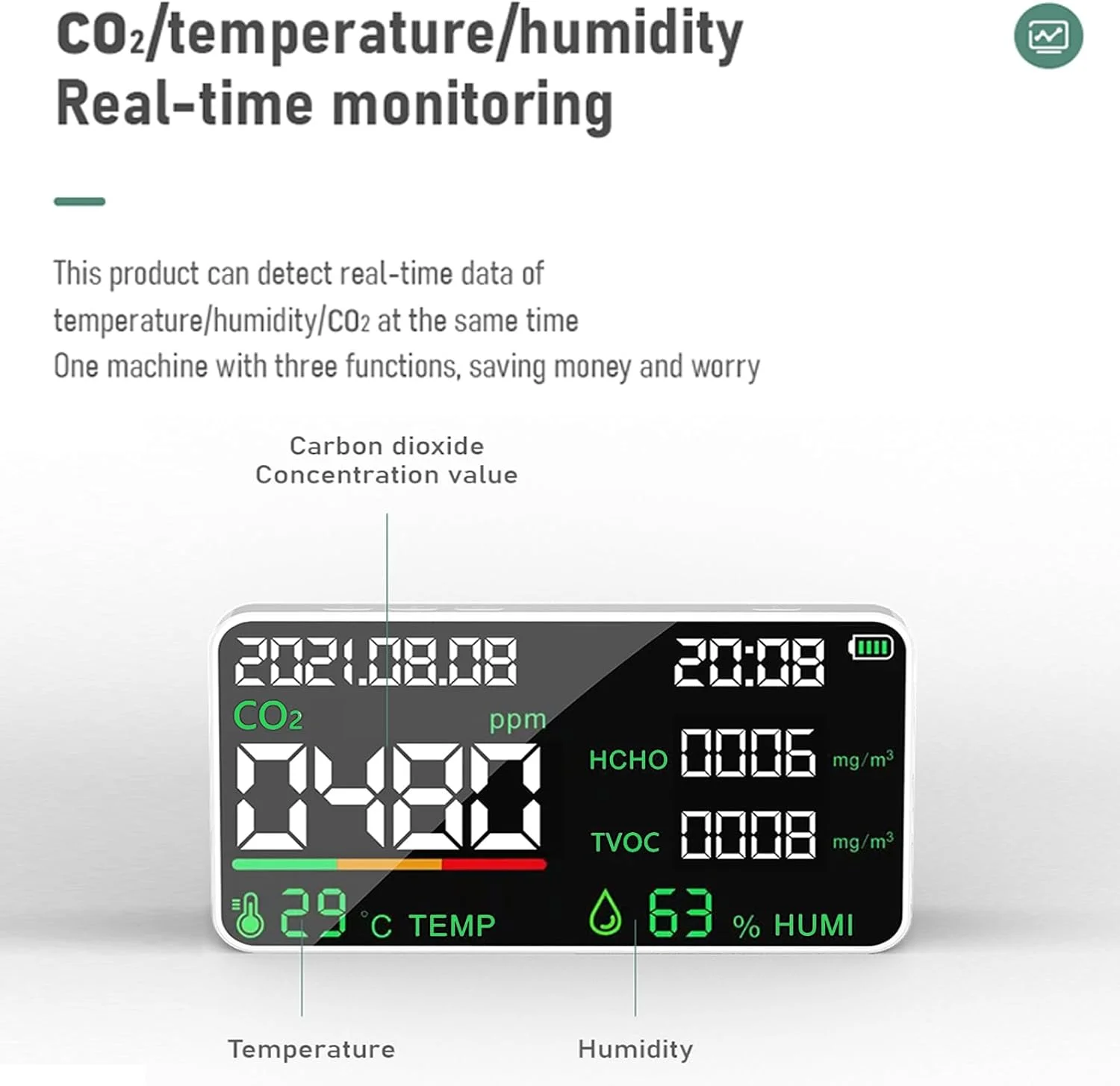 دستگاه سنجش کیفیت هوای 7 در 1 حرفه ای VANLUDA، مانیتور قابل حمل CO2، دما، ردیاب فرمالدئید، رطوبت TVOC، تستر کیفیت هوا - تستر کیفیت هوا برای فضای محدود