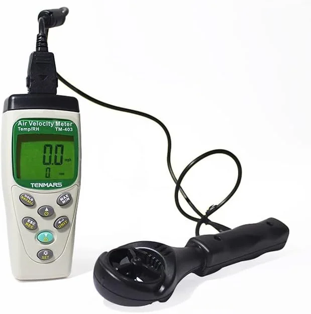 سرعت سنج باد Tenmars TM-403، پره پلاستیکی 30 میلی متری، پاسخگویی به باد سبک 0.4 متر بر ثانیه، دارای قابلیت محاسبه جریان هوا. سرعت سنج باد Tenmars TM-403، پره پلاستیکی 30 میلی متری، پاسخگویی به باد سبک 0.4 متر بر ثانیه، دارای قابلیت محاسبه جریان هوا.