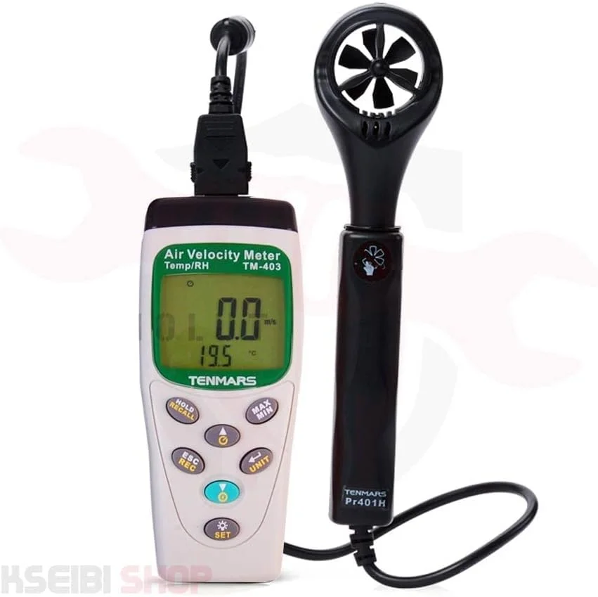 سرعت سنج باد Tenmars TM-403، پره پلاستیکی 30 میلی متری، پاسخگویی به باد سبک 0.4 متر بر ثانیه، دارای قابلیت محاسبه جریان هوا.