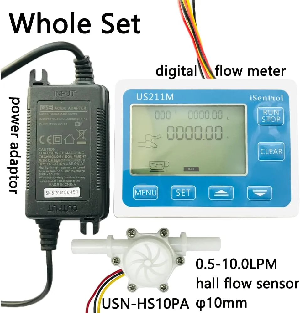 نمایشگر جریان سنج VESLFG با سنسور جریان هال، محدوده اندازه گیری 0.5-10 لیتر در دقیقه، اتصال سریع 10 میلی متری