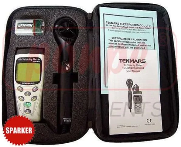 سرعت سنج باد Tenmars TM-403، پره پلاستیکی 30 میلی متری، پاسخگویی به باد سبک 0.4 متر بر ثانیه، دارای قابلیت محاسبه جریان هوا.