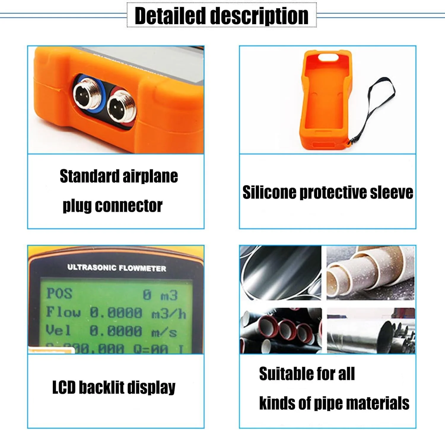 فلومتر التراسونیک شلنگ باغ، فلومتر مایع التراسونیک دیجیتال قابل حمل با محدوده اندازه گیری مبدل استاندارد برای خواندن و استفاده، با زمان کار طولانی، پروب متوسط