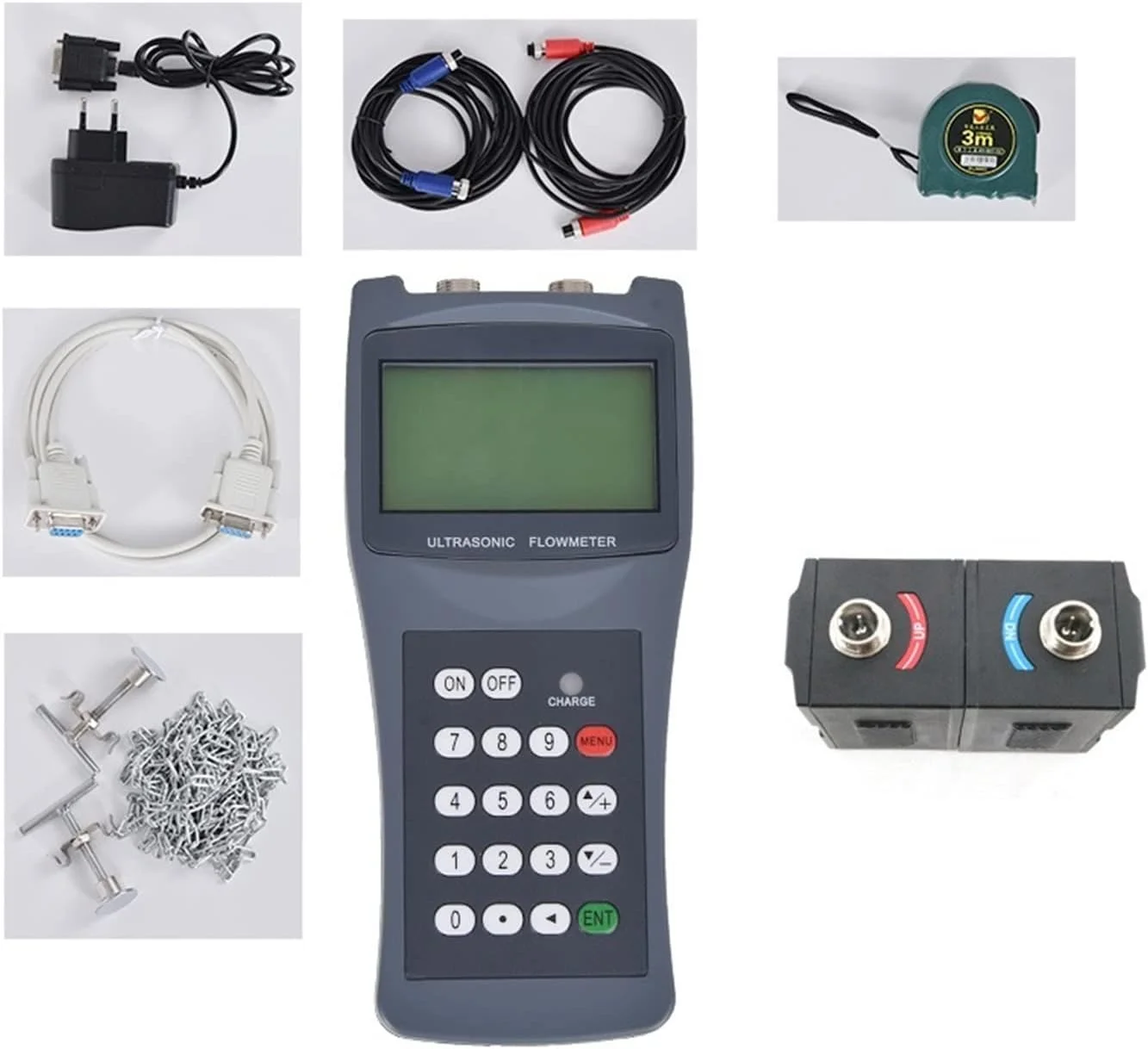 فلومتر التراسونیک ERTUUYD مدل TDS-100H، فلومتر التراسونیک دستی قابل حمل با سنسور گیره ای M2 DN50-700mm 0~160℃ (میزبان و Ts-2-ht)