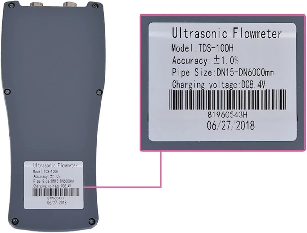 فلومتر التراسونیک ERTUUYD مدل TDS-100H، فلومتر التراسونیک دستی قابل حمل با سنسور گیره ای M2 DN50-700mm 0~160℃ (میزبان و Ts-2-ht)