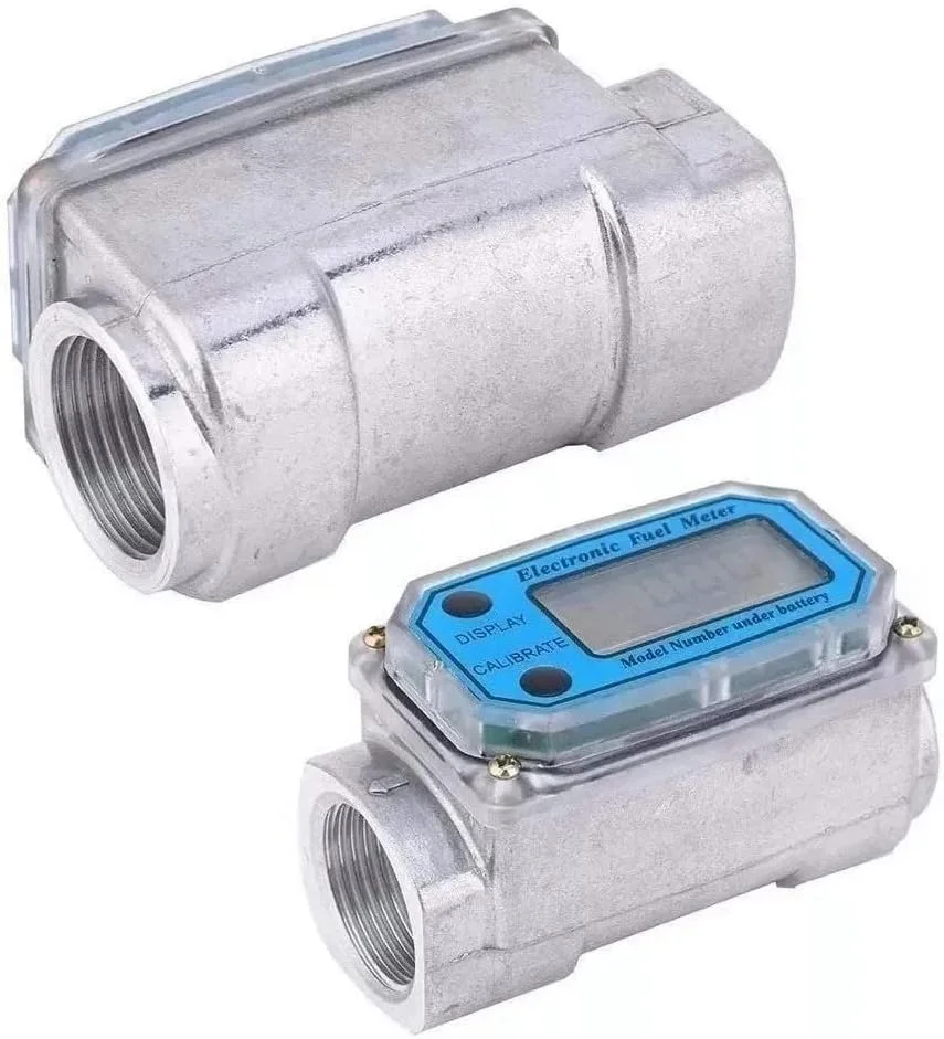 فلومتر دیجیتال توربینی 1 اینچی LCD با دقت ±1% و محدوده 10-100 لیتر در دقیقه برای گازوئیل، بنزین، نفت سفید، آب و غیره از HELEMIY