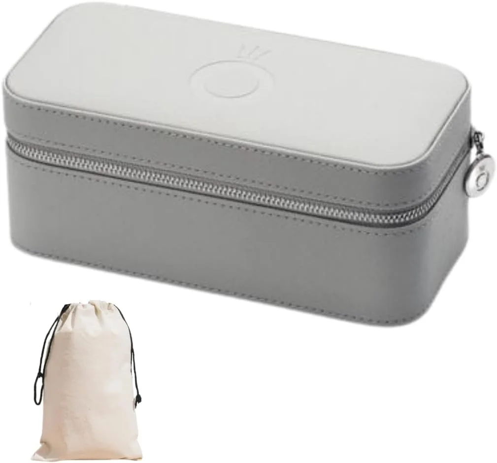 جعبه جواهرات زنانه پاندورا، جعبه اصلی جواهرات برای زنان و دختران، جعبه جواهرات مسافرتی خاکستری (200 x 101 x 85 میلی متر) به همراه کیف محافظ نخی (A012_Bag)