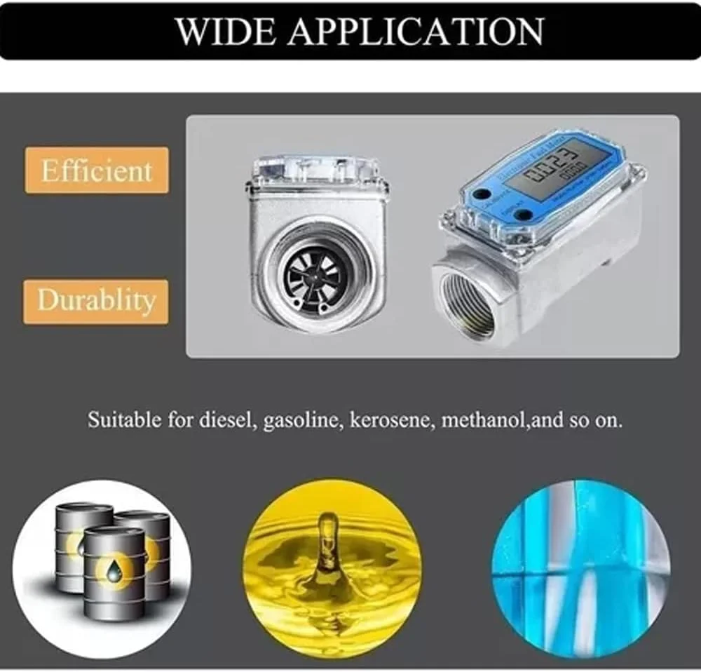فلومتر دیجیتال توربینی 1 اینچی LCD با دقت ±1% و محدوده 10-100 لیتر در دقیقه برای گازوئیل، بنزین، نفت سفید، آب و غیره از HELEMIY