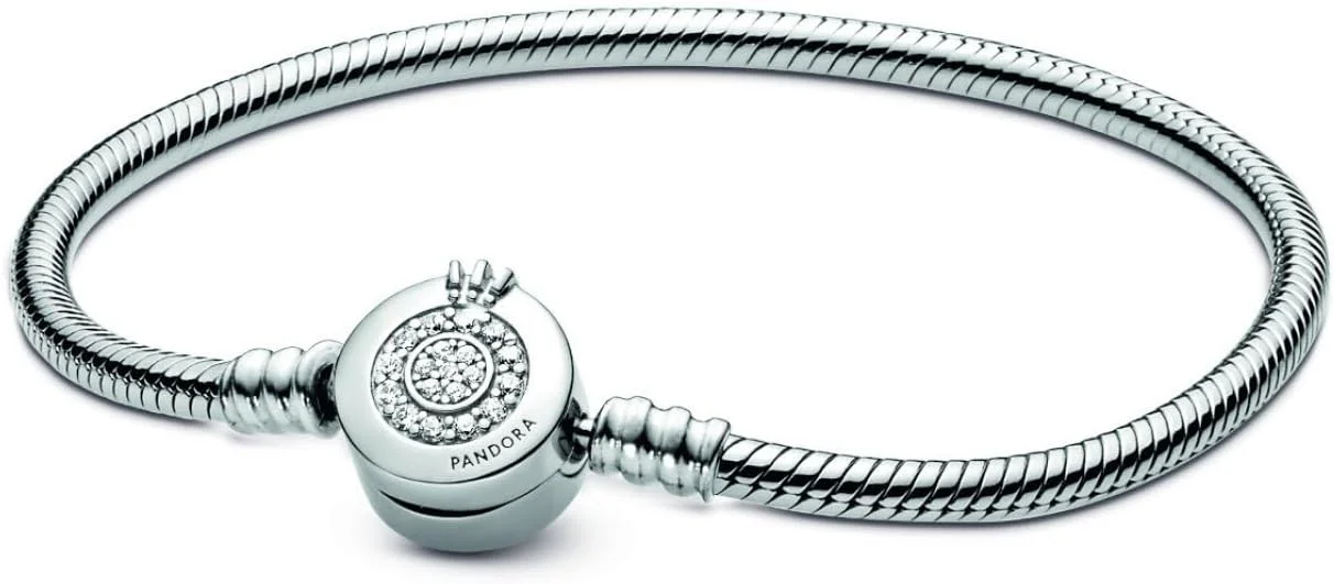 دستبند نقره ای پاندورا مدل Sparkling Crown O Snake Link با طول 16 سانتی متر، فلز گرانبها، زیرکونیا