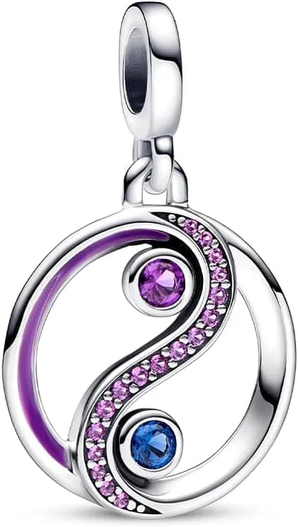 آویز لاکت یین و یانگ پاندورا ME نقره استرلینگ با کریستال آبی ستاره ای و بنفش سلطنتی و مینای بنفش