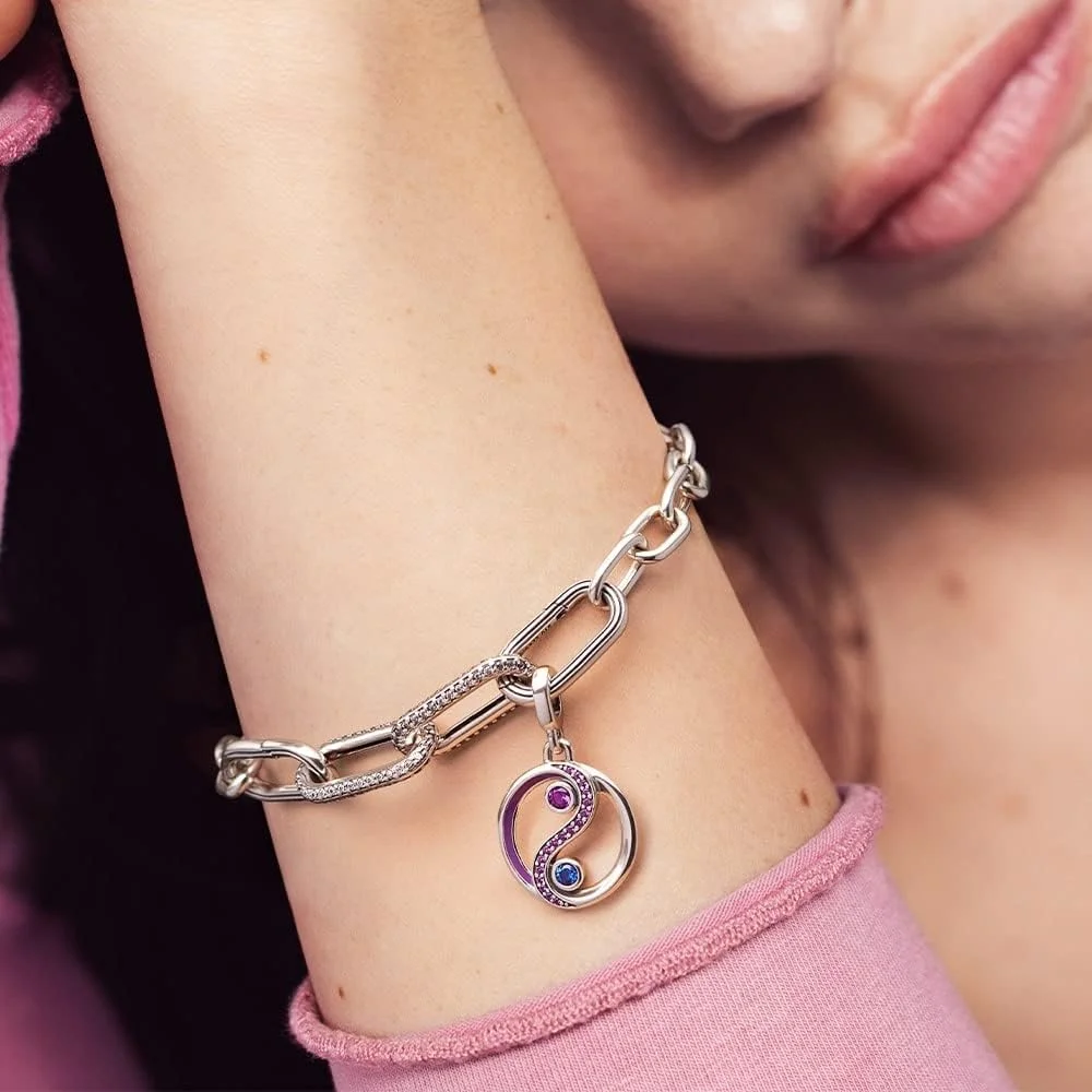 آویز لاکت یین و یانگ پاندورا ME نقره استرلینگ با کریستال آبی ستاره ای و بنفش سلطنتی و مینای بنفش