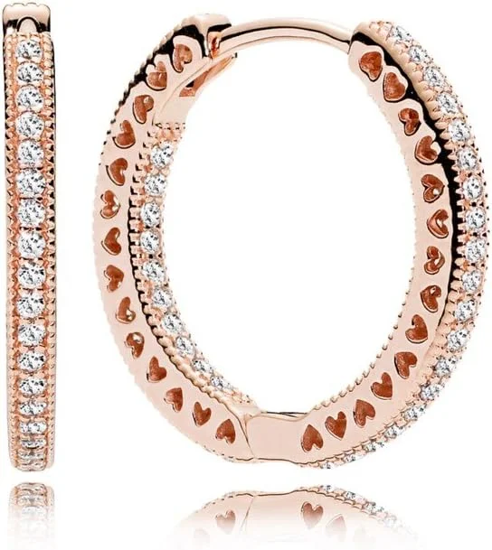 گوشواره زنانه پاندورا طرح قلب کد 286318CZ، نگین زیرکونیا، سنگ نقره ای، زیرکونیا