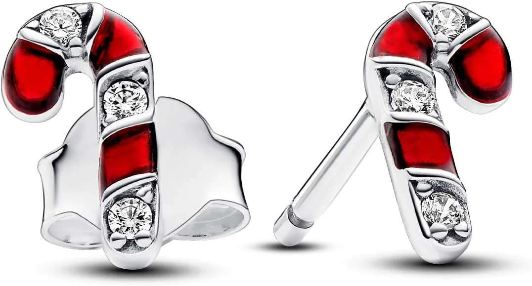 گوشواره های آب نبات عصایی قرمز درخشان کالکشن پاندورا مومنتز - ویژه کریسمس