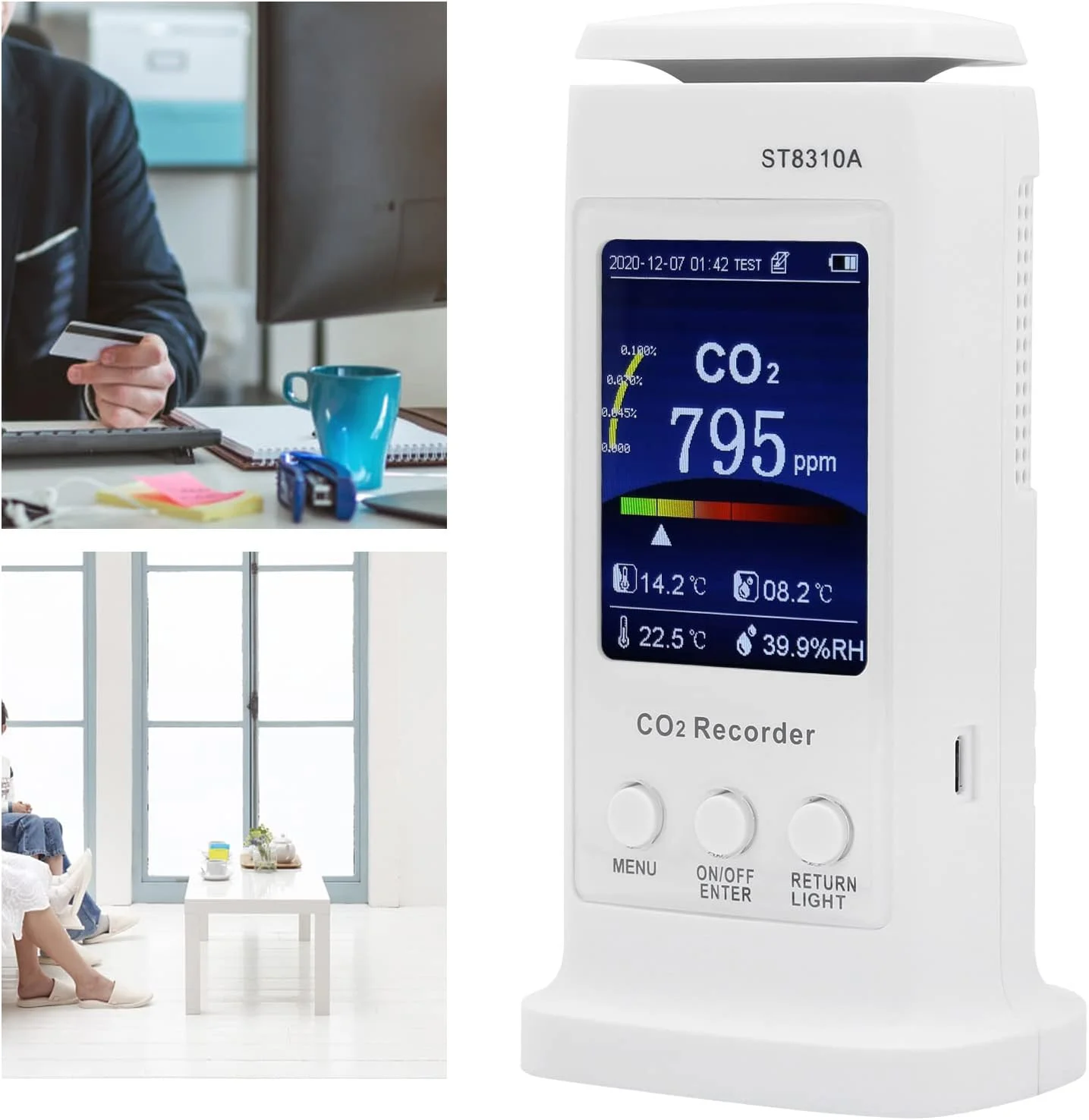 صفحه نمایش دی اکسید کربن TTGLRT، ردیاب کیفیت هوا با دوام برای دما، مناسب فضای باز، منزل و رطوبت