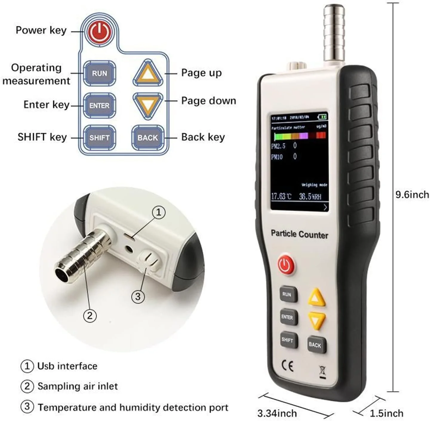 صفحه نمایش کیفیت هوا TTGLRT، شمارنده ذرات گرد و غبار، آشکارساز PM2.5 PM10، شش کاناله با اندازه ذرات 0.3، 0.5، 1.0