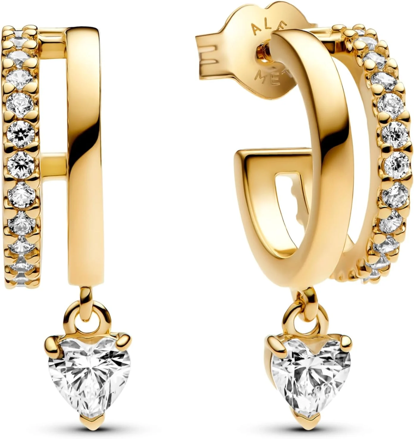 گوشواره های حلقه ای قلب Pandora با روکش طلای 14 عیار