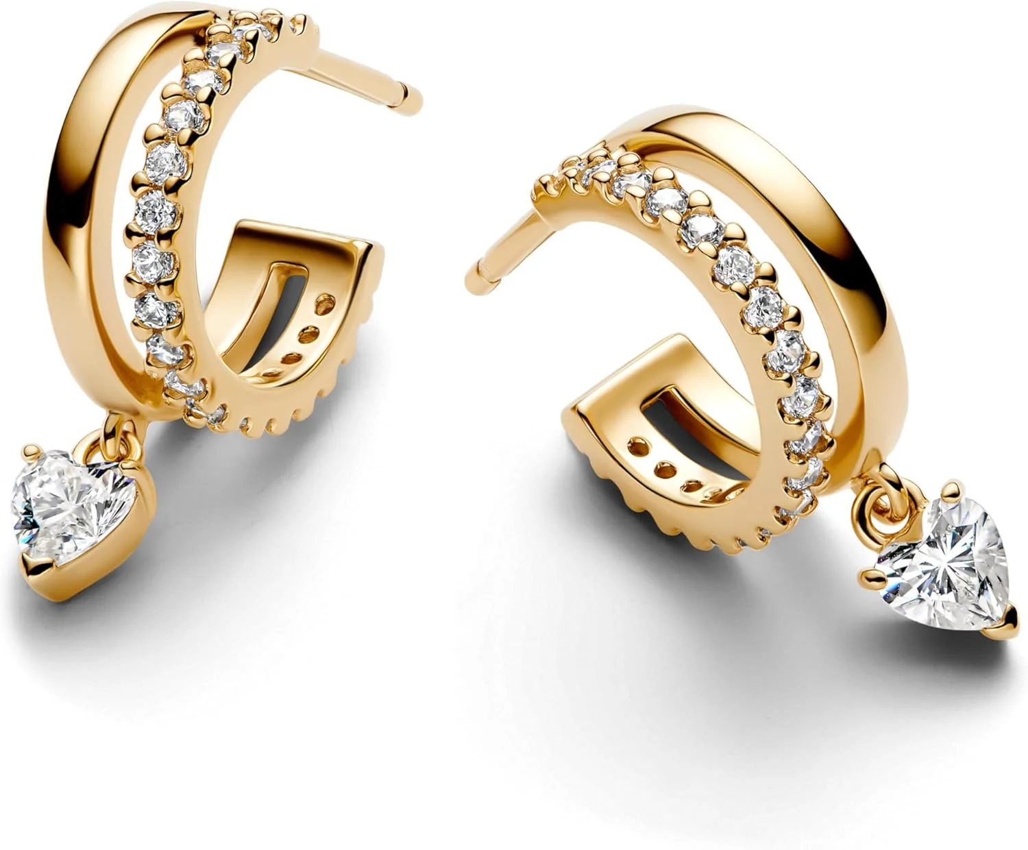 گوشواره های حلقه ای قلب Pandora با روکش طلای 14 عیار