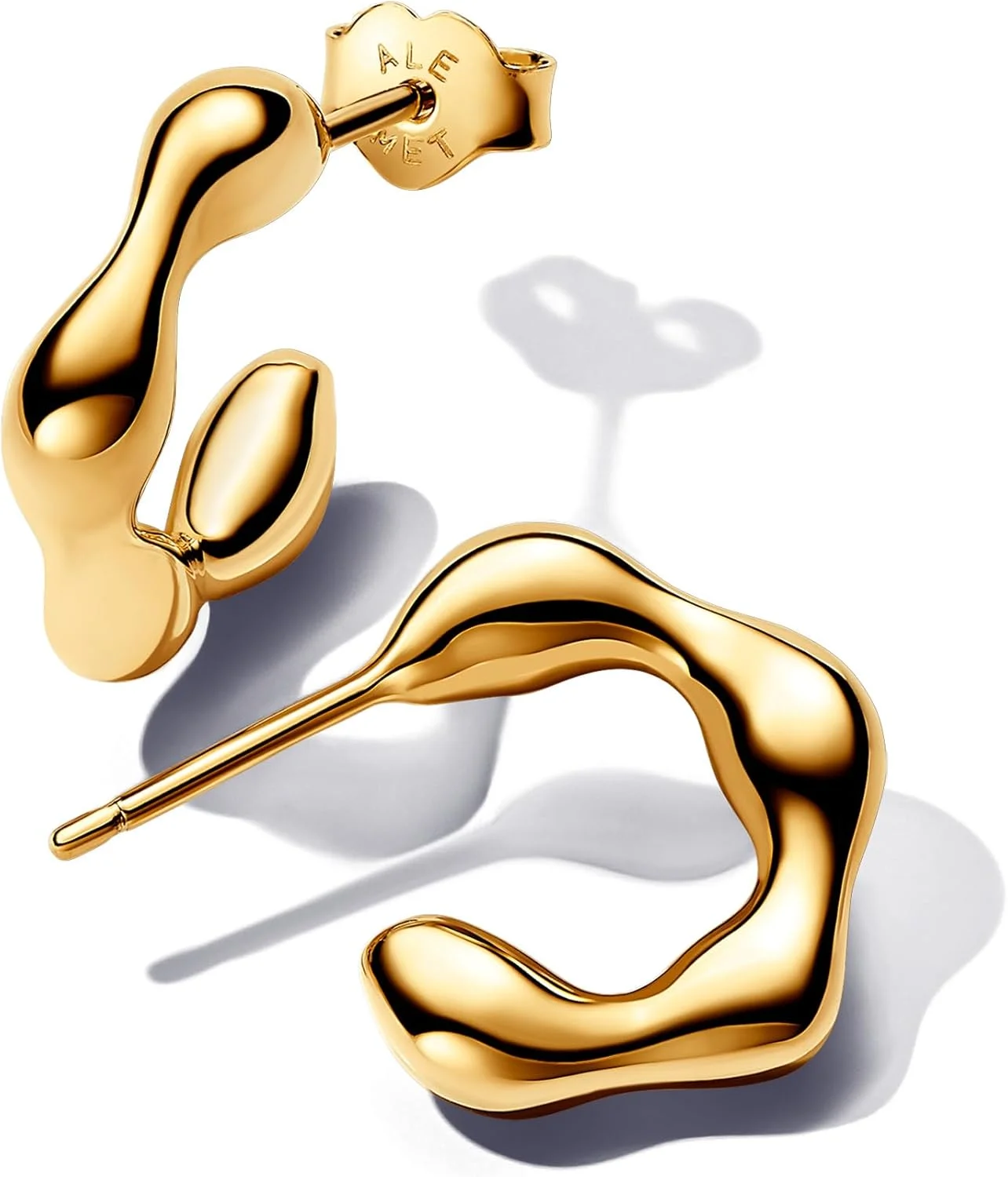 گوشواره های آبکاری طلای 14 عیار پاندورا Essence، سایز تک، طلای زرد، بدون سنگ قیمتی