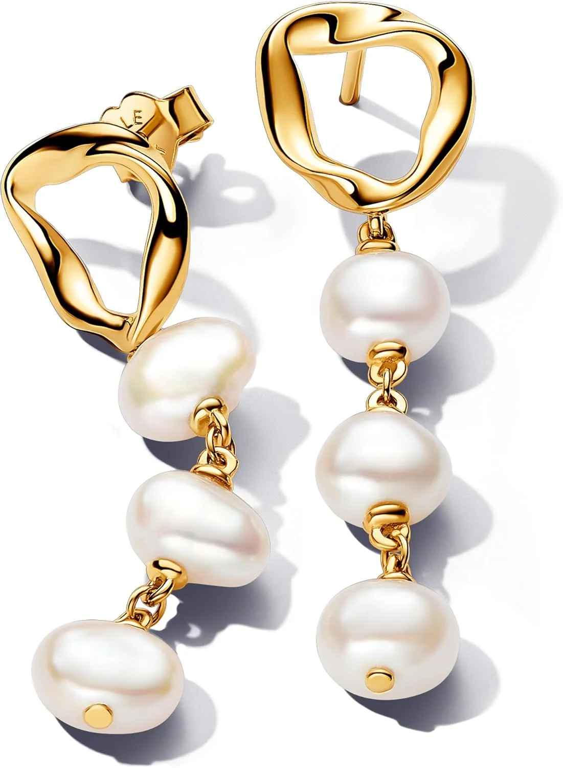 گوشواره های آویز مروارید پرورشی آب شیرین سفید با روکش طلای 14 عیار پاندورا Essence