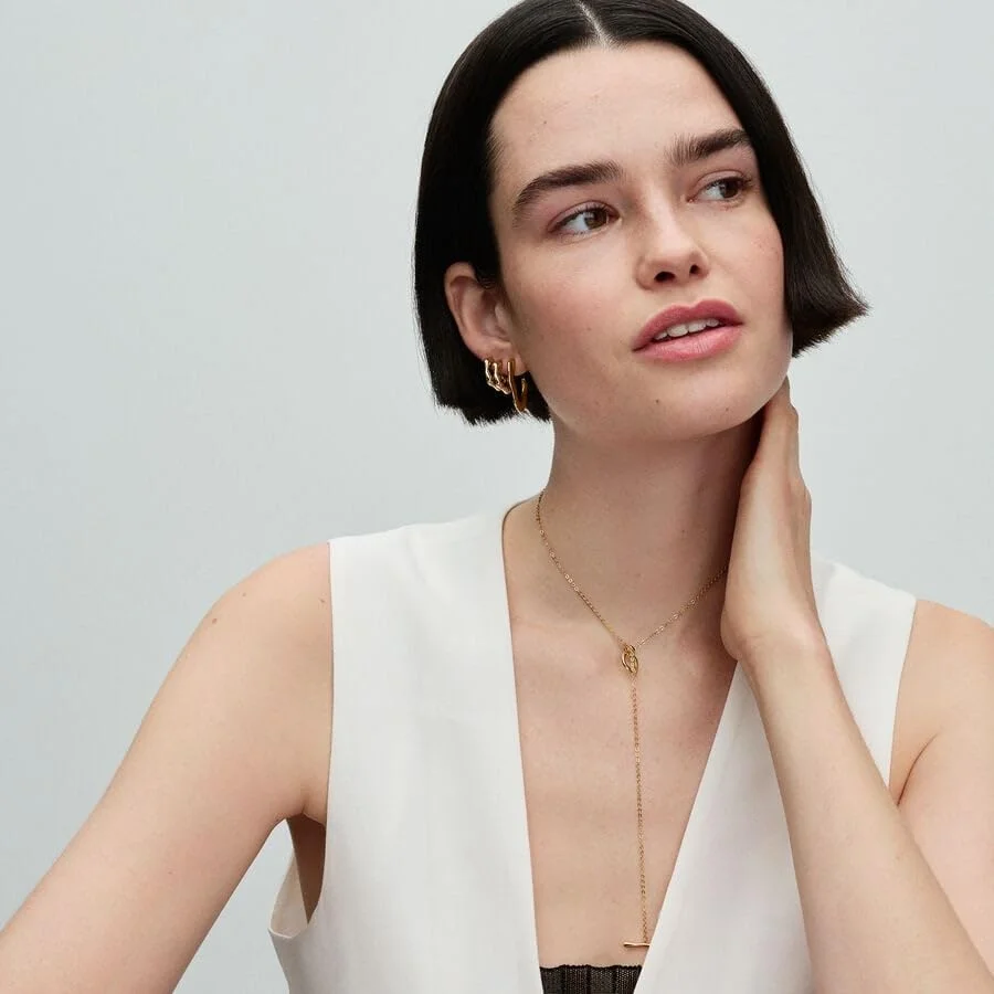 گوشواره های آبکاری طلای 14 عیار پاندورا Essence، سایز تک، طلای زرد، بدون سنگ قیمتی