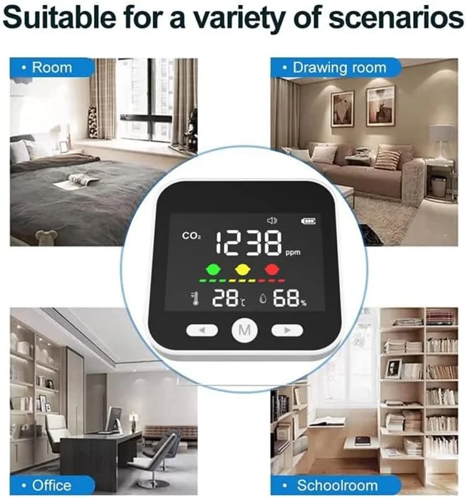 دستگاه تشخیص دی اکسید کربن TTGLRT با صفحه نمایش USB قابل شارژ، محدوده 400 تا 5000 ppm، دماسنج/رطوبت سنج