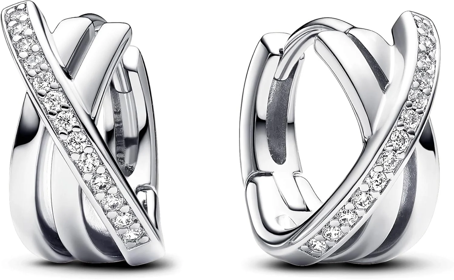 گوشواره های حلقه ای متقاطع پاندورا سیگنیچر با سنگ های پاوه