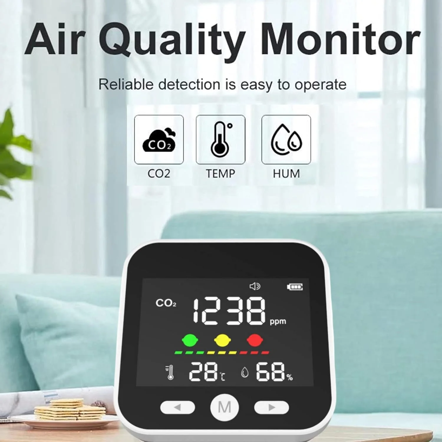 دستگاه تشخیص دی اکسید کربن TTGLRT با صفحه نمایش USB قابل شارژ، محدوده 400 تا 5000 ppm، دماسنج/رطوبت سنج