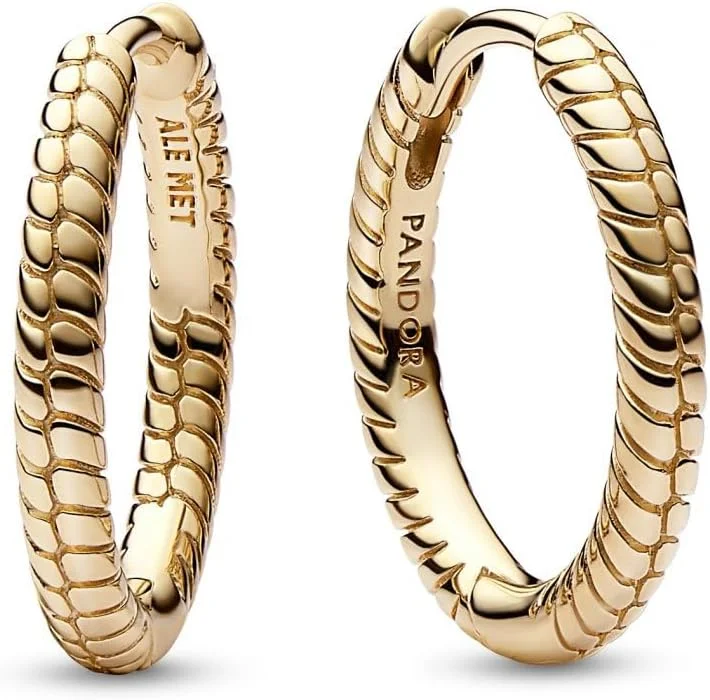 گوشواره های حلقه ای پاندورا Moments با طرح زنجیر ماری، روکش طلای 14 عیار