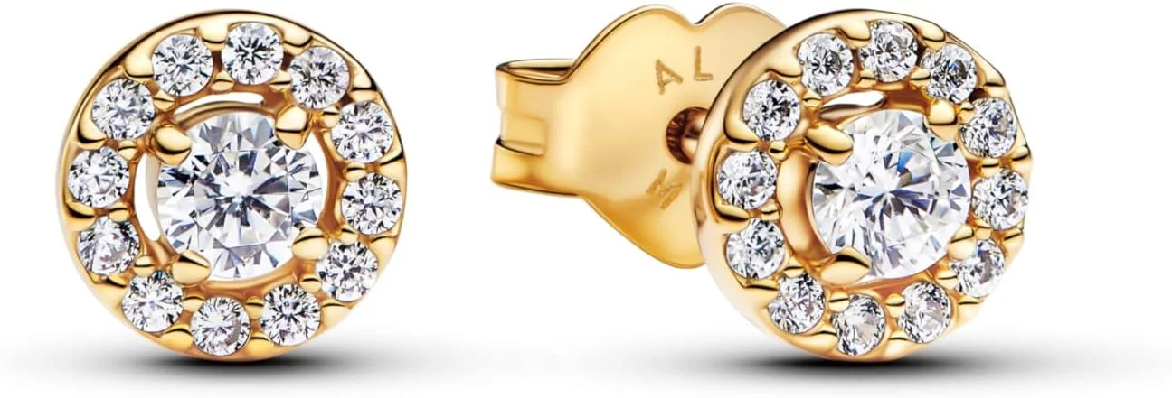 گوشواره میخی با روکش طلای 14 عیار پاندورا با زیرکونیا مکعبی شفاف