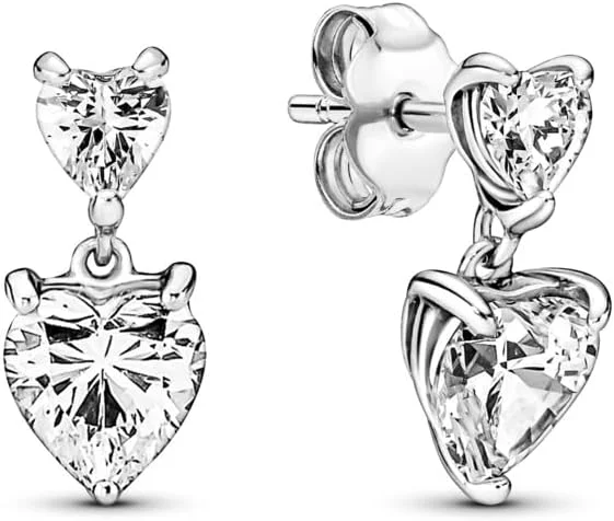 گوشواره های میخی دو قلب درخشان پاندورا